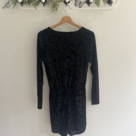 SAYLOR Black velvet romper Long Sleeve Floral burn out Extra Small designer - Picture 4 of 4